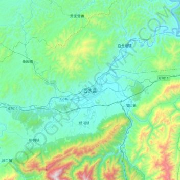 Mappa topografica 西乡县, altitudine, rilievo
