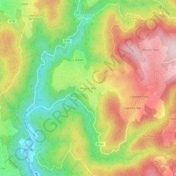 Mappa topografica Moissac-Bas, altitudine, rilievo