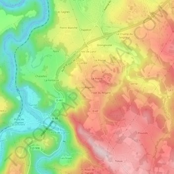 Mappa topografica Le Regard, altitudine, rilievo