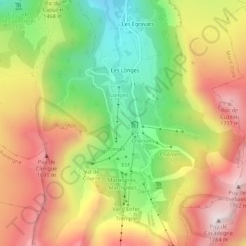 Mappa topografica Plan des Longes, altitudine, rilievo