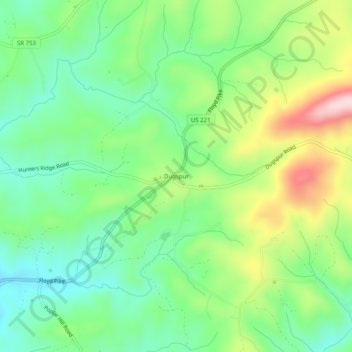 Mappa topografica Dugspur, altitudine, rilievo