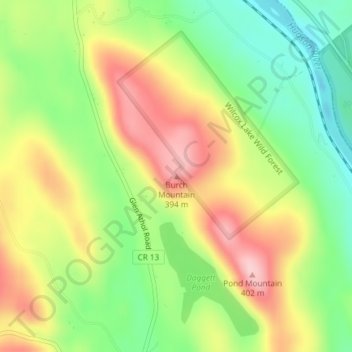 Mappa topografica Burch Mountain, altitudine, rilievo