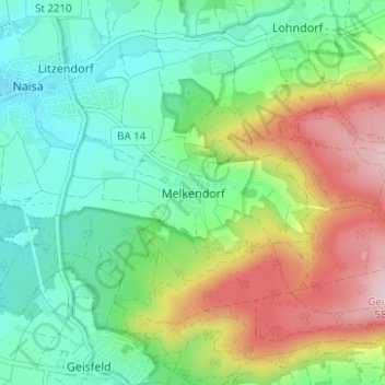 Mappa topografica Melkendorf, altitudine, rilievo