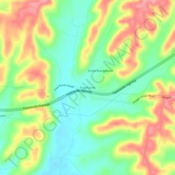 Mappa topografica Five Points, altitudine, rilievo