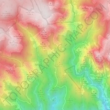 Mappa topografica Bardou, altitudine, rilievo