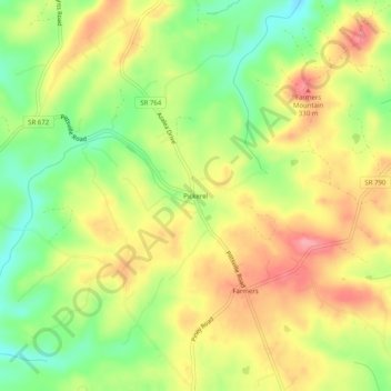 Mappa topografica Pickerel, altitudine, rilievo