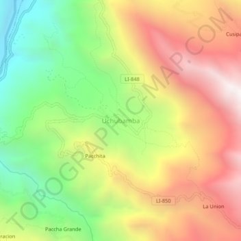 Mappa topografica Uchubamba, altitudine, rilievo