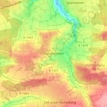 Mappa topografica Hattenhofen, altitudine, rilievo