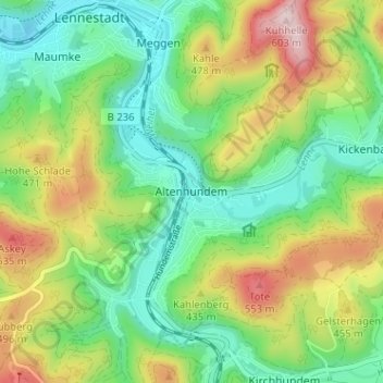 Mappa topografica Altenhundem, altitudine, rilievo