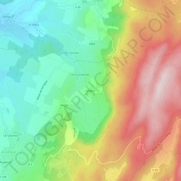 Mappa topografica Vogna, altitudine, rilievo