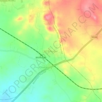 Mappa topografica KCR Nagar, altitudine, rilievo