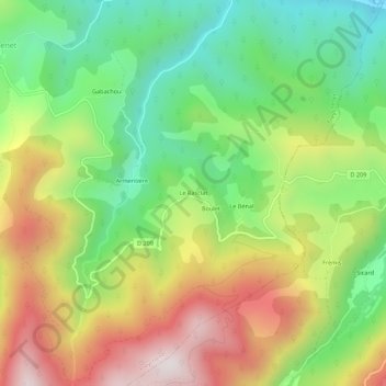Mappa topografica Le Rasclat, altitudine, rilievo