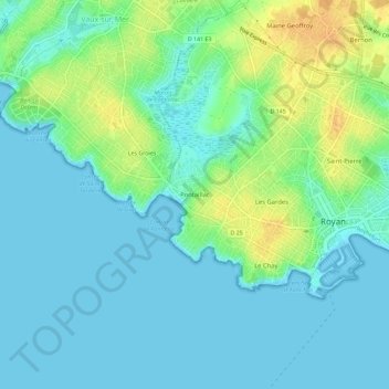 Mappa topografica Pontaillac, altitudine, rilievo