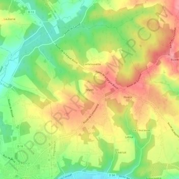 Mappa topografica Peyrel, altitudine, rilievo