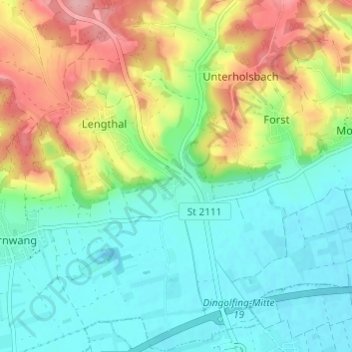 Mappa topografica Unterhollerau, altitudine, rilievo
