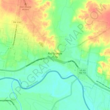 Mappa topografica Rio Grande City, altitudine, rilievo