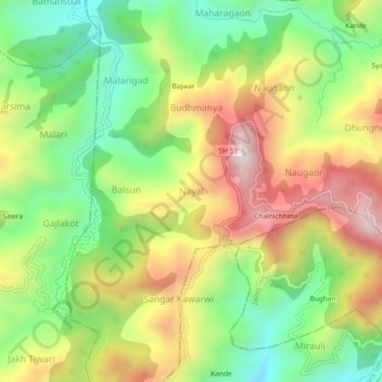 Mappa topografica Nayal, altitudine, rilievo