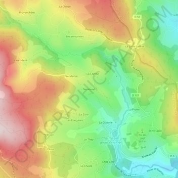 Mappa topografica Nermond, altitudine, rilievo
