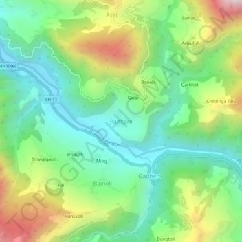 Mappa topografica Paithani, altitudine, rilievo