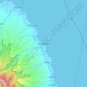 Mappa topografica Oroquieta, altitudine, rilievo