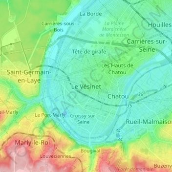 Mappa topografica Le Vésinet, altitudine, rilievo