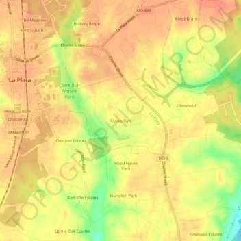 Mappa topografica Clarks Run, altitudine, rilievo