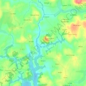 Mappa topografica Kerfur, altitudine, rilievo