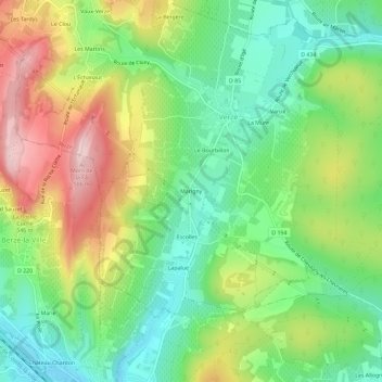 Mappa topografica Marigny, altitudine, rilievo