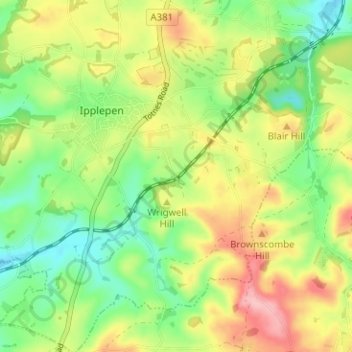 Mappa topografica Wrigwell, altitudine, rilievo