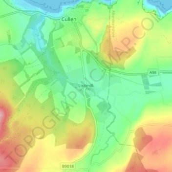 Mappa topografica Lintmill Burnside, altitudine, rilievo