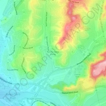 Mappa topografica Rancho Santa Clarita, altitudine, rilievo