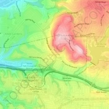 Mappa topografica Del Cerro, altitudine, rilievo