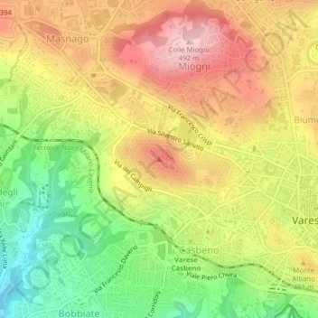Mappa topografica Colle Campigli, altitudine, rilievo