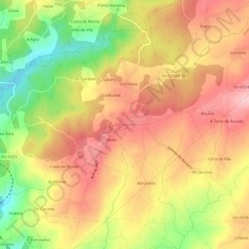 Mappa topografica Amoeiro, altitudine, rilievo