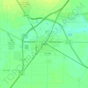 Mappa topografica Sinton, altitudine, rilievo