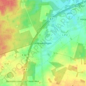 Mappa topografica Volkwardingen, altitudine, rilievo