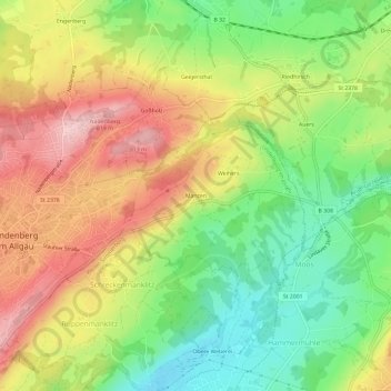 Mappa topografica Manzen, altitudine, rilievo