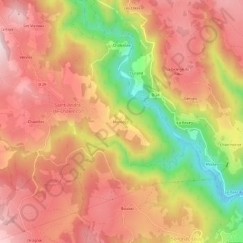 Mappa topografica Montager, altitudine, rilievo