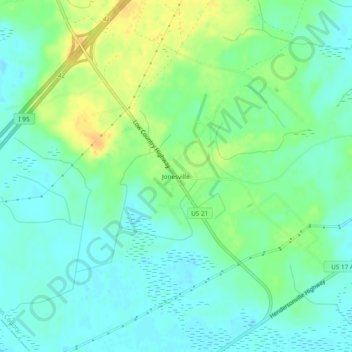 Mappa topografica Jonesville, altitudine, rilievo