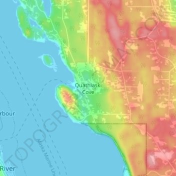 Mappa topografica Quathiaski Cove, altitudine, rilievo