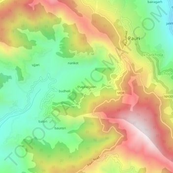 Mappa topografica thaplialgaon, altitudine, rilievo