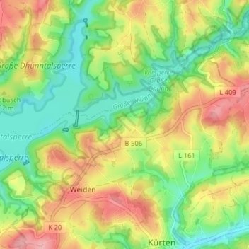 Mappa topografica Dhünnberg, altitudine, rilievo