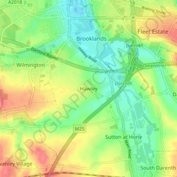 Mappa topografica Hawley, altitudine, rilievo