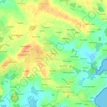 Mappa topografica Tourlarec, altitudine, rilievo