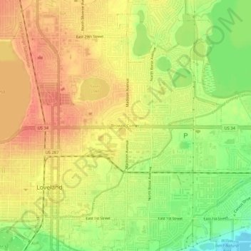 Mappa topografica Browns Corner, altitudine, rilievo