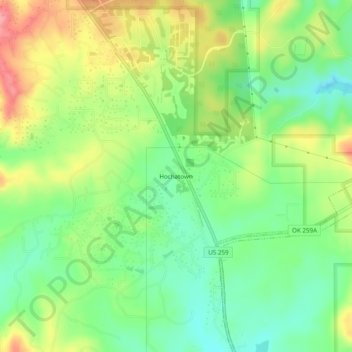 Mappa topografica Hochatown, altitudine, rilievo