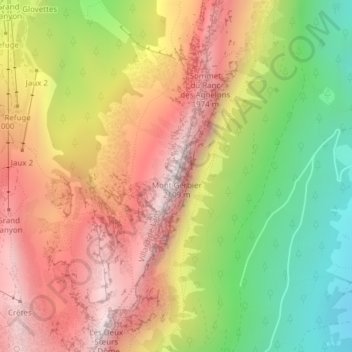 Mappa topografica Mont Gerbier, altitudine, rilievo