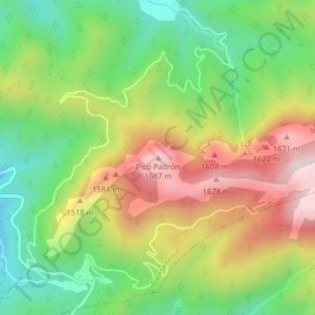 Mappa topografica Pico Padrón, altitudine, rilievo