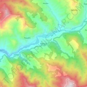 Mappa topografica Barkot, altitudine, rilievo