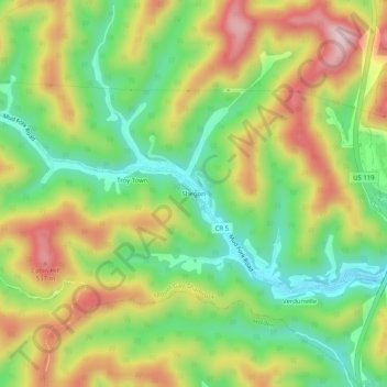 Mappa topografica Shegon, altitudine, rilievo